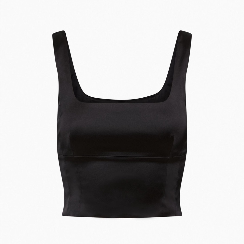 Wilfred Black Satin Square-Neck Crop Top